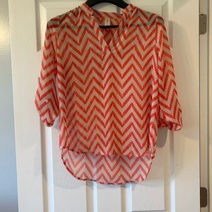 Sheer chevron blouse. Orange and tan stripe. Small